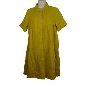 Two 2 Fly Yellow Button Up Gauze Shirt Dress Women Size S Embroidered Short Slv